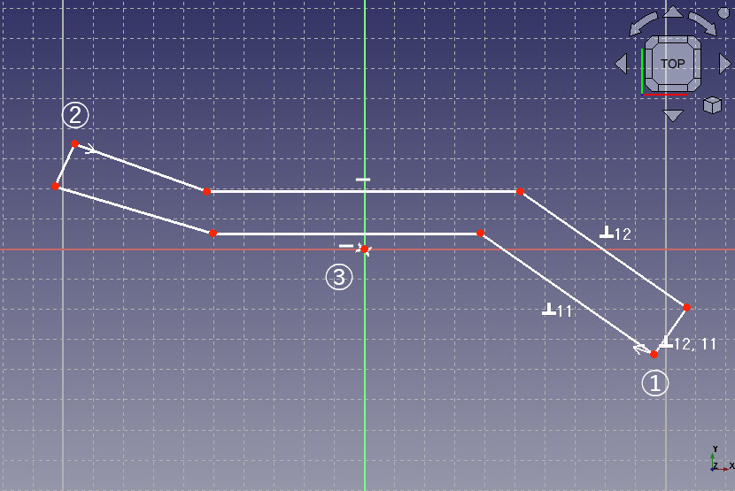 仕切り板の端の点を原点に対して対称拘束