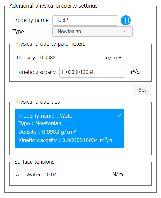 Additional physical property settings